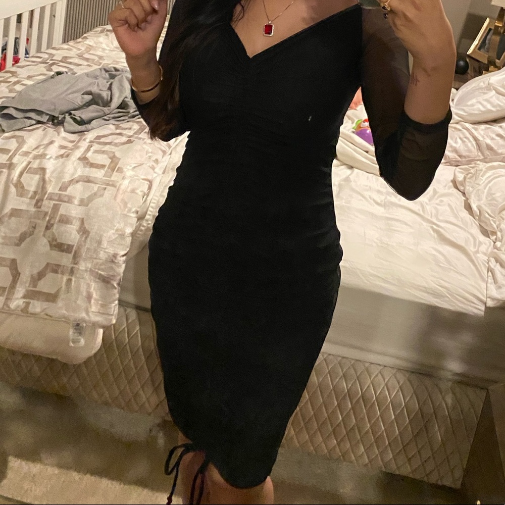 Black ruched knee length dress
